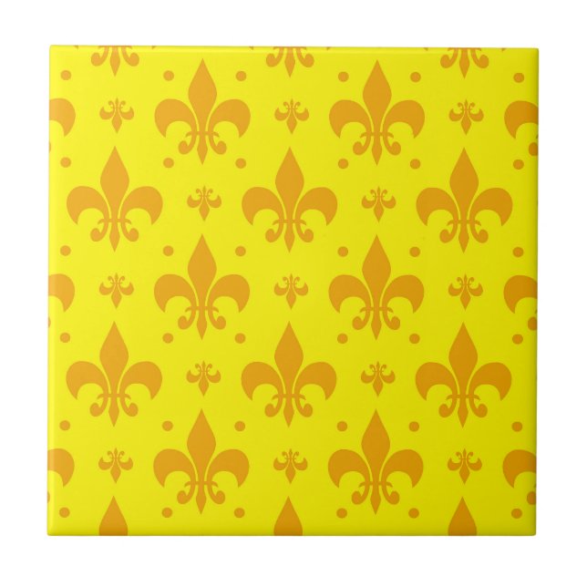 Yellow Fleur-de-lis Pattern Design  Tile (Front)