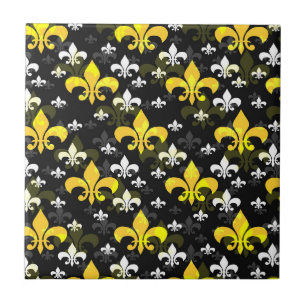Yellow Fleur De Lis Surface Pattern Design Tile