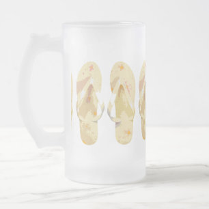 Yellow Flip Flops Frosted Glass Beer Mug