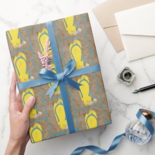 Yellow Flip-Flops In Sand Wrapping Paper