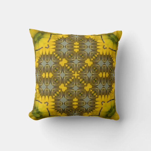 Yellow Flora Kaleidoscope Pattern Image 1 Cushion (Front)