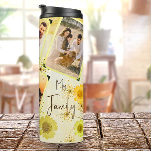 Yellow Floral 6 Photos Collage & Custom Text Thermal Tumbler