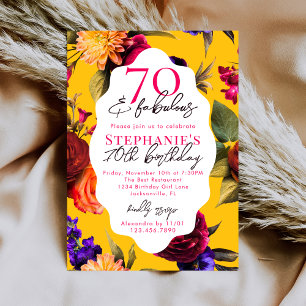 Yellow Floral 70 & Fabulous 70th Birthday Party Invitation