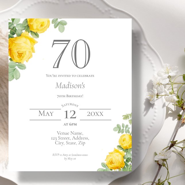 Yellow Floral | 70th Birthday Budget Invitation (Creator Uploaded)