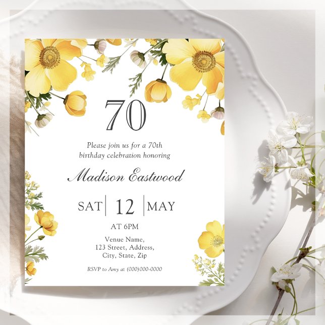Yellow Floral 70th Birthday Budget Invitation (Creator Uploaded)