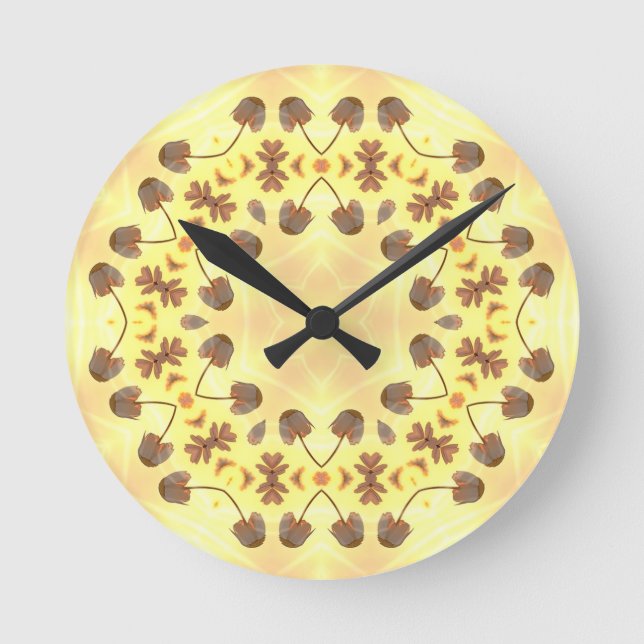 Yellow Floral Abstract Round Clock (Front)