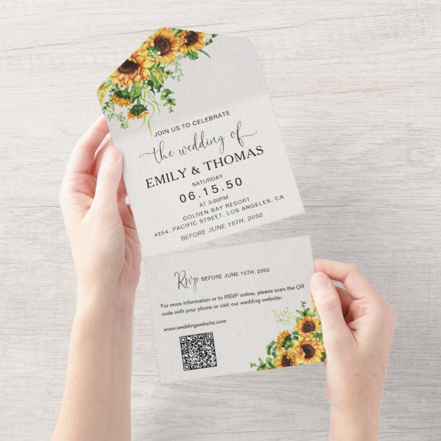 Yellow Floral All in One Wedding Invite (Tearaway)