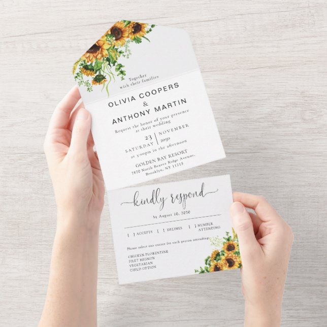 Yellow Floral All in One Wedding Invite (Tearaway)