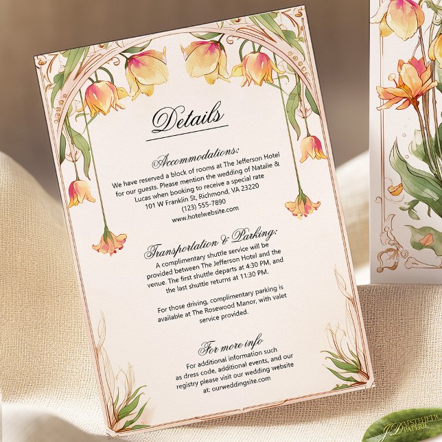 Yellow Floral and Greenery Wedding Details Card (Creator Uploaded)