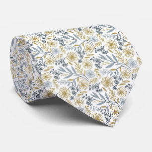 Yellow Floral And Leaves Pattern Chic Wedding Tie