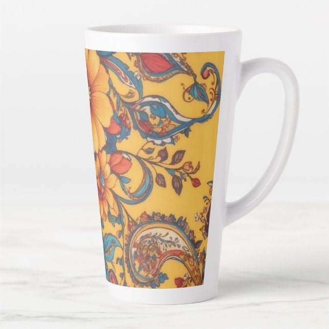 Yellow Floral and Paisley Latte Mug (Right)