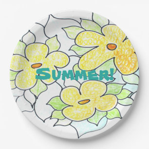 Yellow Floral Artsy Designer Paper Plate