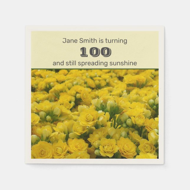 Yellow Floral Birthday Celebratation Milestone  Napkin (Front)
