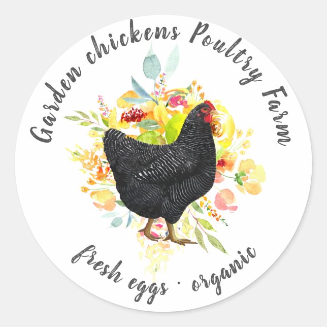 yellow floral black chicken farmhouse classic roun classic round sticker (Front)