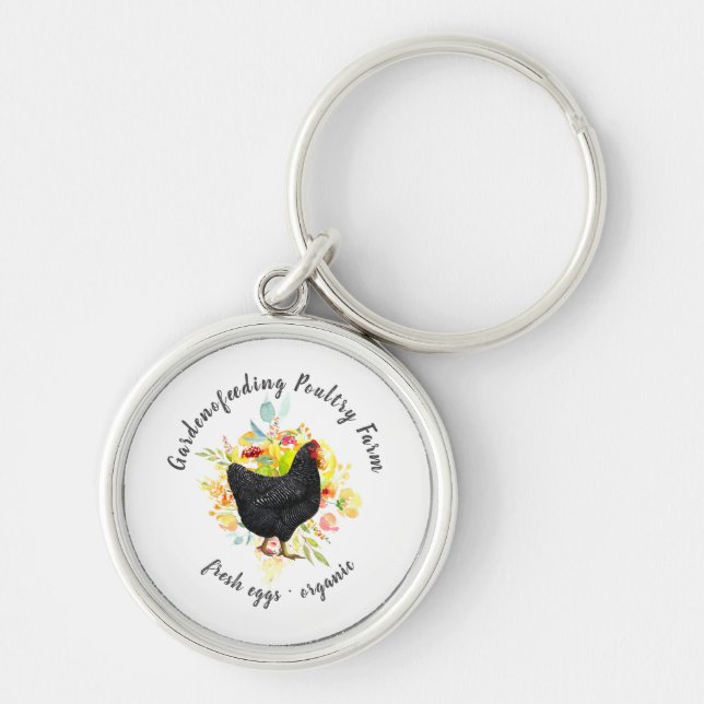 yellow floral black chicken farmhouse key ring (Front)