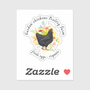 yellow floral black chicken farmhouse sticker