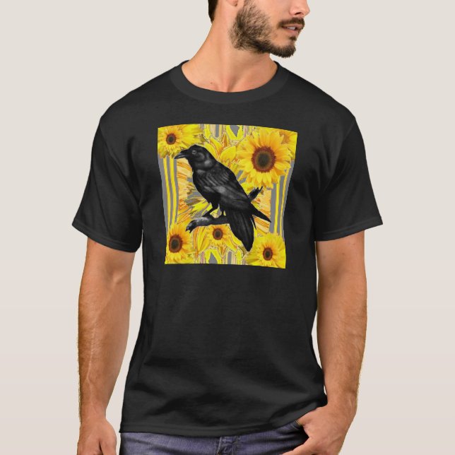 yellow floral  black crow & sunflowers art T-Shirt (Front)