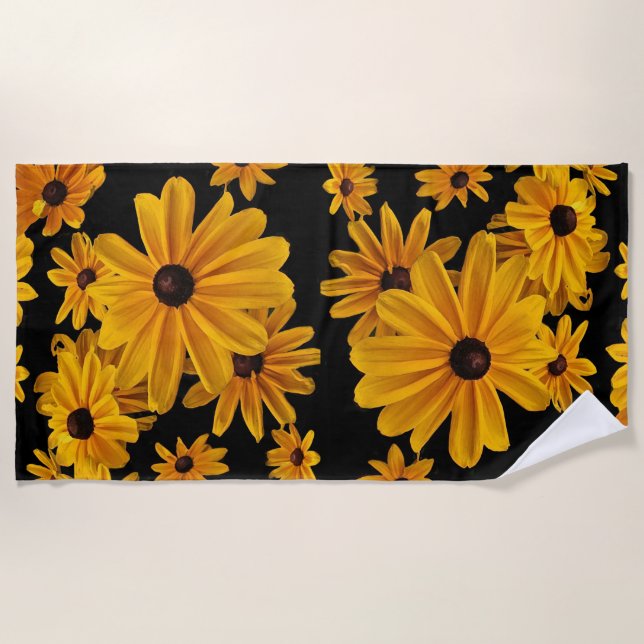 Yellow Floral Black Eyed Susan Flowers Beach Towel (Front)