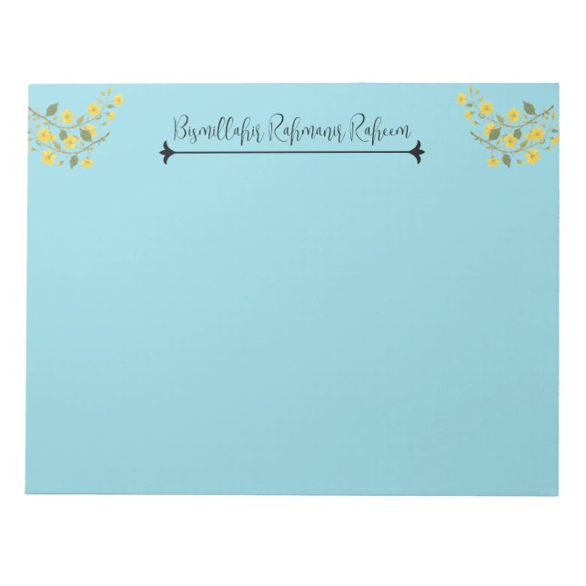 Yellow Floral Blue Bismillahir Rahmanir Raheem Notepad (Front)