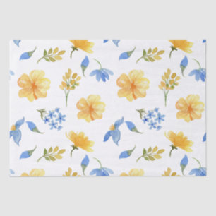 Yellow Floral blue tiles Italian decoupage Tissue Paper