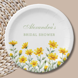Yellow Floral Boho Chic Wildflower Bridal Shower Paper Plate