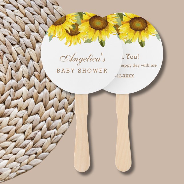 Yellow Floral Boho Sunflower Baby Shower Hand Fan (Creator Uploaded)