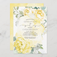 Yellow Floral Botanical Greenery Graduation