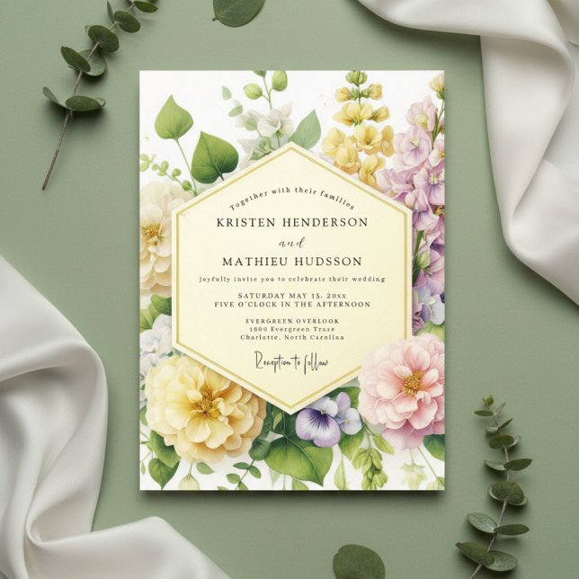 Yellow Floral Botanical Romance Wedding Invitation (Creator Uploaded)