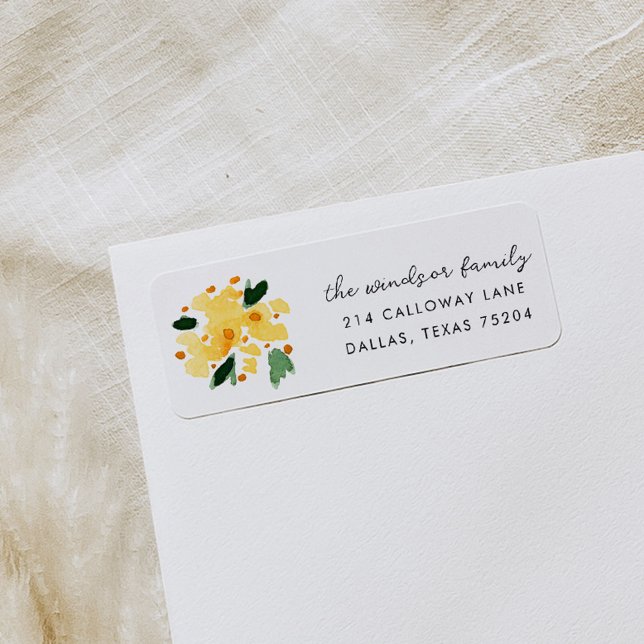 Yellow Floral Bouquet Return Address Labels (Yellow watercolor floral bouquet return address label.)