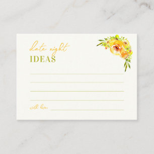 Yellow Floral Bridal Shower Date Night Ideas Game Enclosure Card