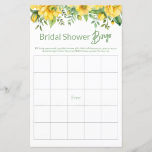 Yellow Floral Bridal Shower Game BINGO