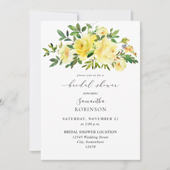 Yellow Floral Bridal Shower Invitation (Front)