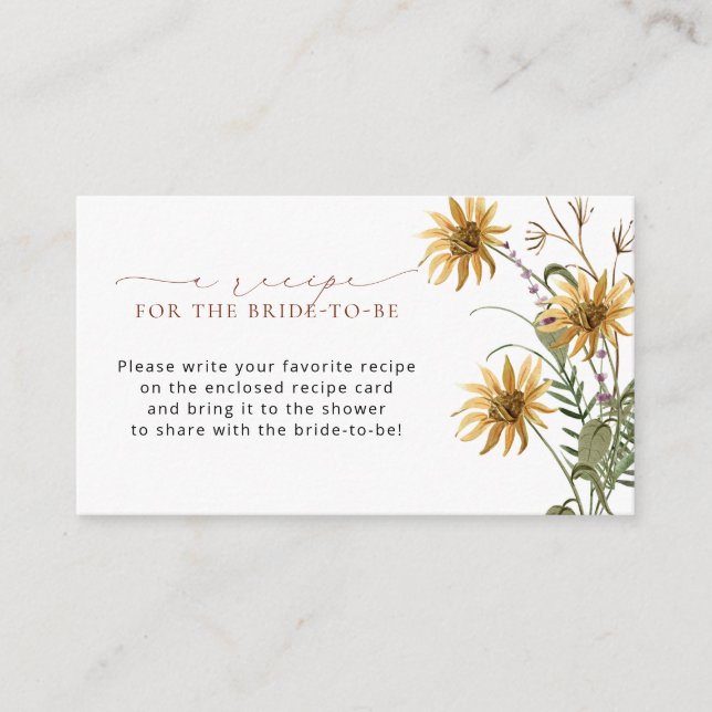 Yellow Floral Bridal Shower Recipe Request  Enclosure Card (Front)