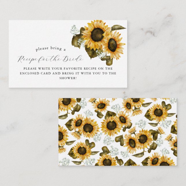 Yellow Floral Bridal Shower Recipe Request  Enclosure Card (Front/Back)