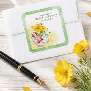 Yellow Floral Bridal Shower Square Sticker