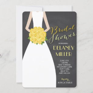 Yellow Floral Bride Bridal Shower Invitations