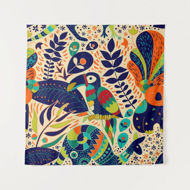 Yellow Floral: Bright Tropical Wallpaper Tapestry (Front)