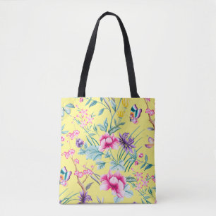Yellow Floral & Butterflies Pattern Tote Bag
