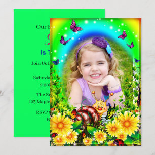 Yellow Floral Butterfly And Snail Photo Birthday Invitation