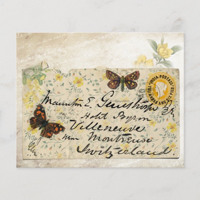 Yellow Floral & Butterfly Vintage Scrapbook Paper (Front)