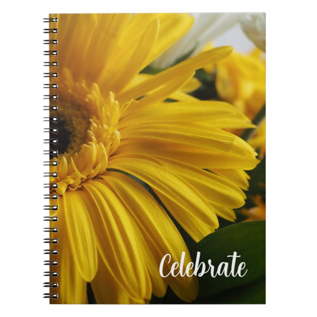 Yellow Floral Celebrate Photo Spiral Notebook (Front)
