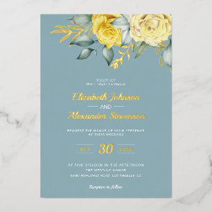 Yellow floral classy greenery dusty blue wedding