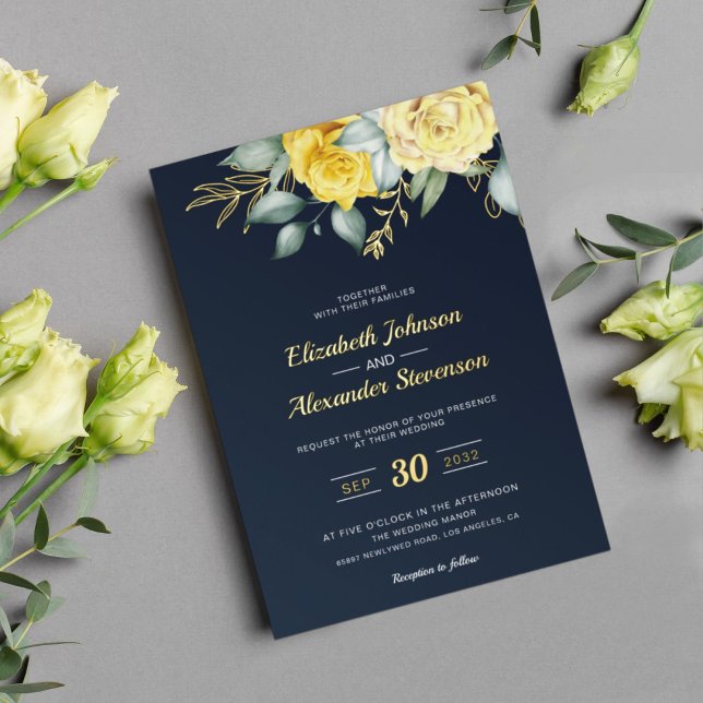 Yellow floral classy greenery navy blue wedding (Creator Uploaded)
