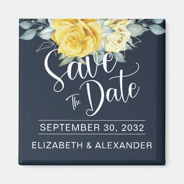 Yellow floral classy photo wedding save the date m magnet (Front)