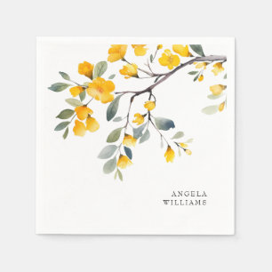 Yellow Floral Custom Cocktail  Napkin