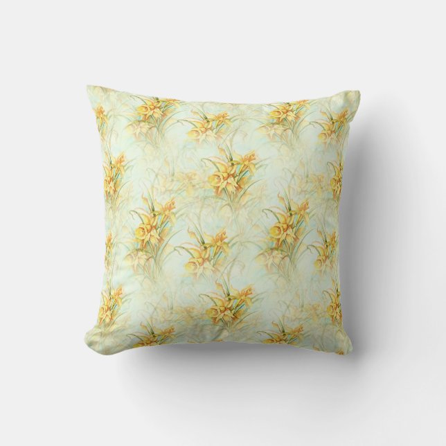 Yellow Floral Daffodil Watercolor  Cushion (Front)