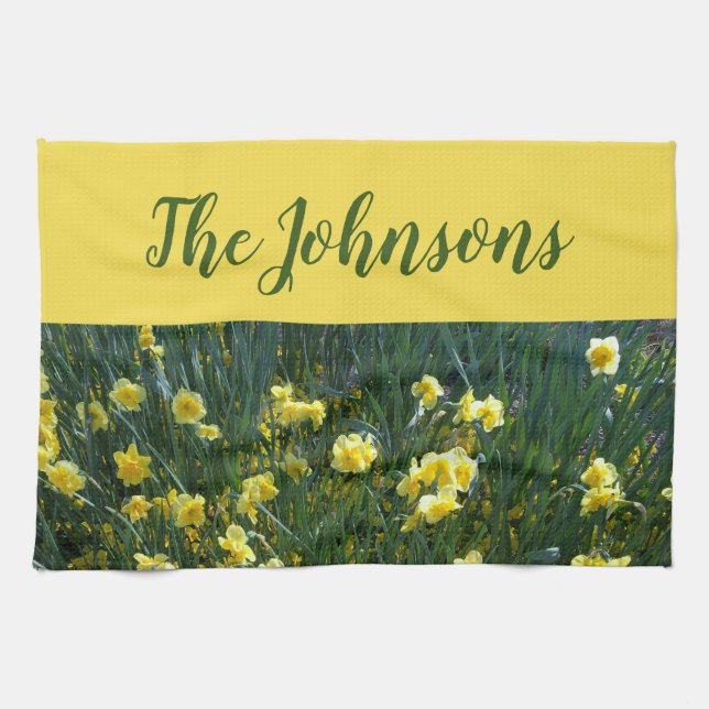 Yellow floral Daffodils Tea Towel (Horizontal)