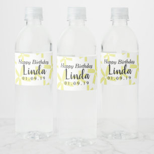 Yellow Floral Daisy Happy Birthday    Water Bottle Label