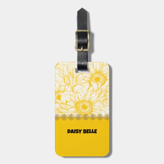 Yellow Floral Daisy Luggage Tag (Front Vertical)
