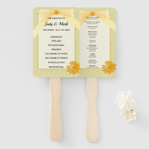 Yellow Floral Damask Wedding Program Hand Fan